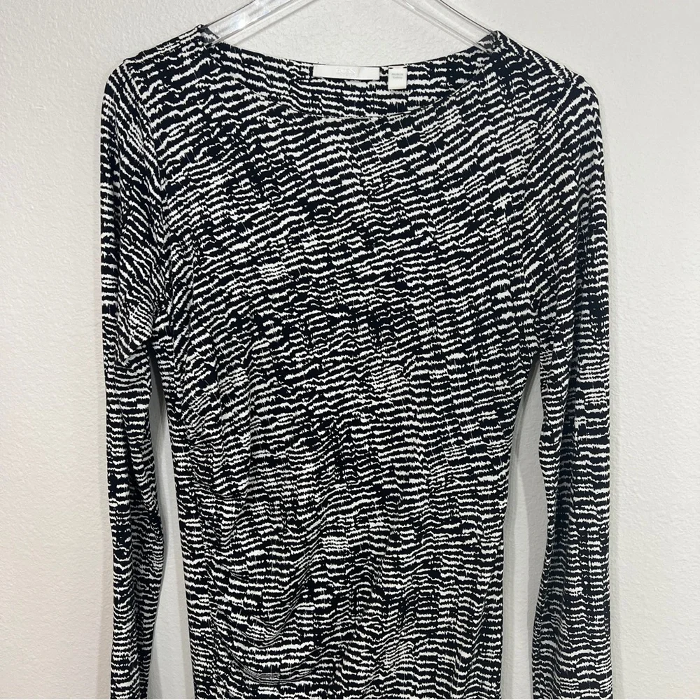 BOSS knit dress long sleeve ruched black and white print - Picture 4 of 10